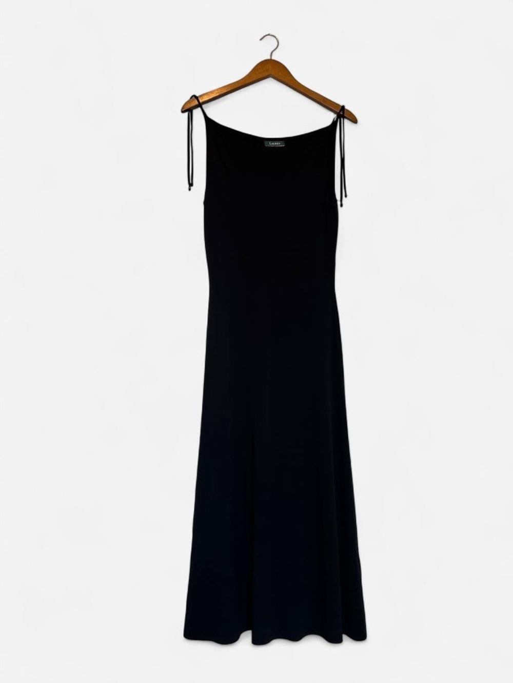 90s Ralph Lauren Black Maxi Dress with Tie Straps